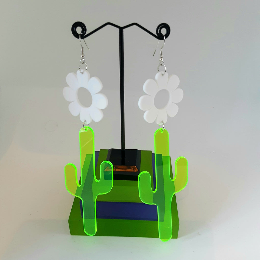 Superfunky Neon Cactus Flower Earrings