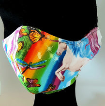 Load image into Gallery viewer, Rainbow Unicorns Facemask Handmade by Barbary Lane
